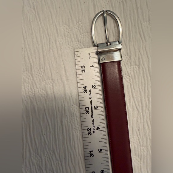 Ralph Lauren Leather Belt burgundy black 34” Silver Buckle reversible - Picture 8 of 11